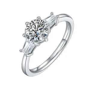 1ct D Color Round Diamond W/ Tapered Baguette Engagement Ring