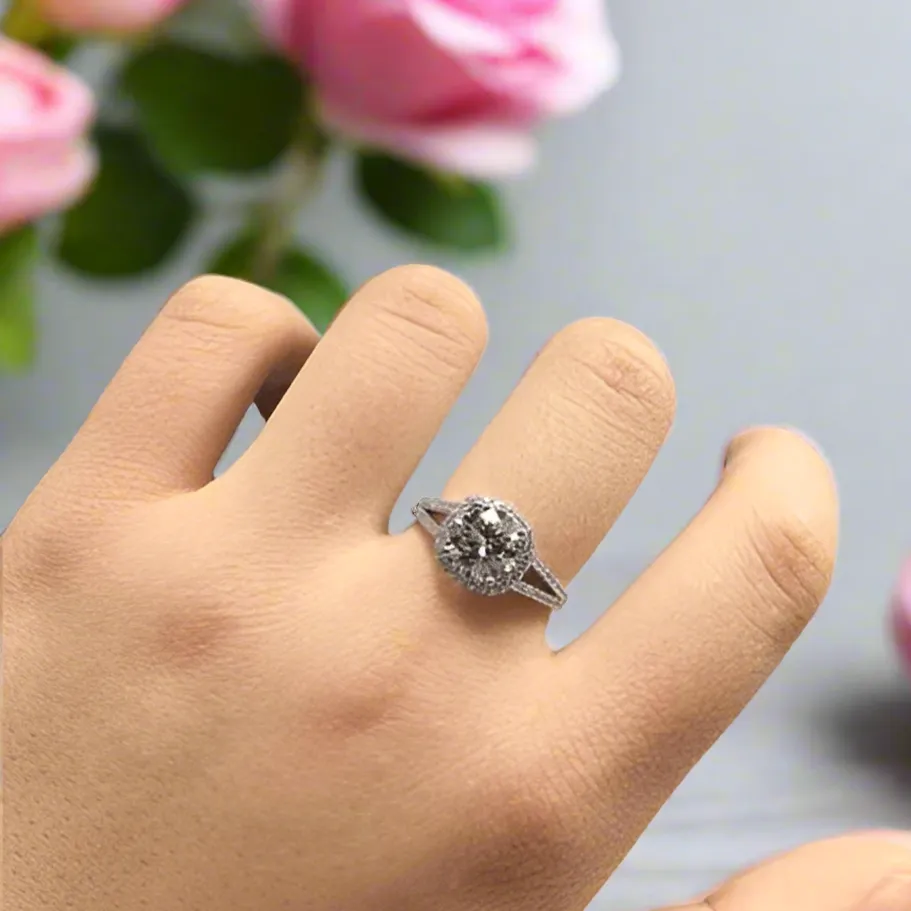 2 Carat 8mm Round Cut D Color Diamond Split Shank Engagement Ring