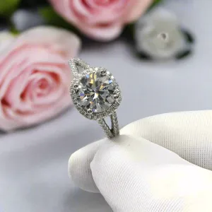 2 Carat 8mm Round Cut D Color Diamond Split Shank Engagement Ring
