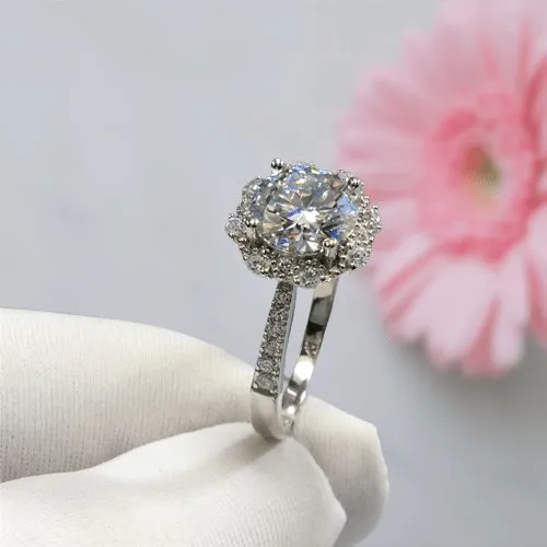 2 Carat Round Cut D Color Diamond Starry Sky Engagement Ring