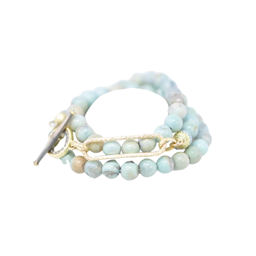 20.5" TURQUOISE AND TAHITIAN PEARLS PAPERCLIP TRIPLE WRAP BRACELET
