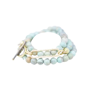 20.5" TURQUOISE AND TAHITIAN PEARLS PAPERCLIP TRIPLE WRAP BRACELET