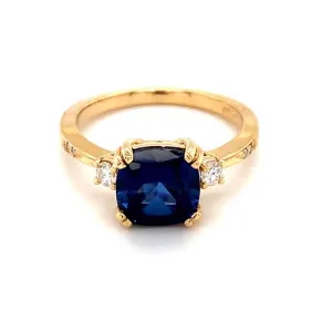 2.84 CTW DEW Blue Cushion Lab Created Sapphire & Moissanite Statement Ring in 14K Yellow Gold