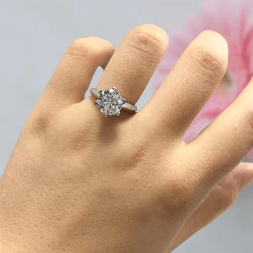 3 Carat 9mm Round Cut D Color Diamond Engagement Ring