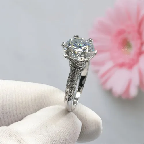 3 Carat 9mm Round Cut D Color Diamond Engagement Ring