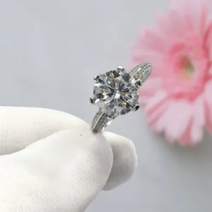 3 Carat 9mm Round Cut D Color Diamond Engagement Ring