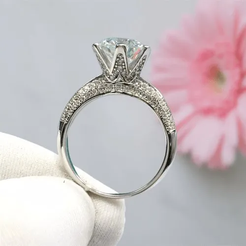 3 Carat 9mm Round Cut D Color Diamond Engagement Ring