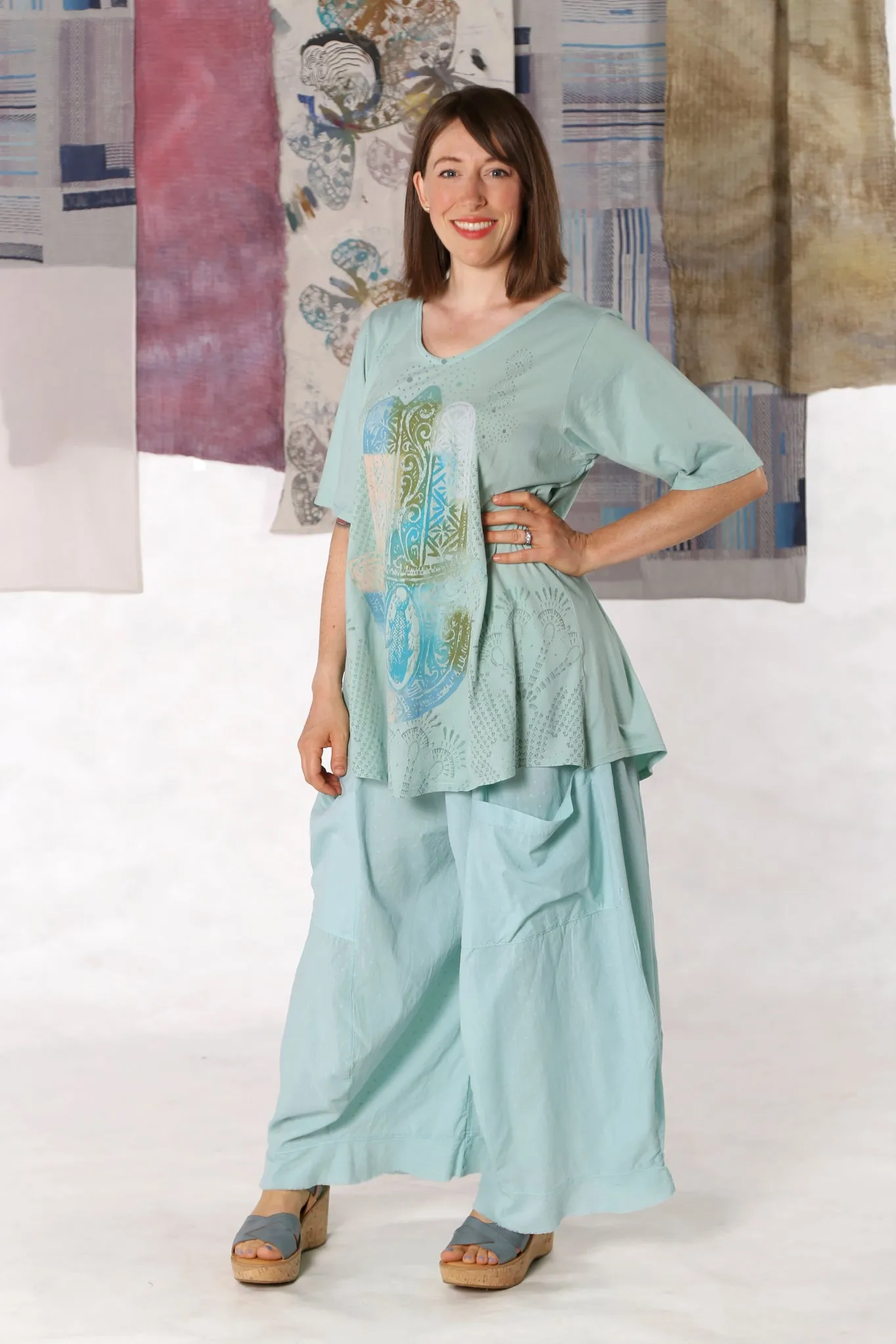 3297 Flounced Cotton Pant -Mint-Unprinted