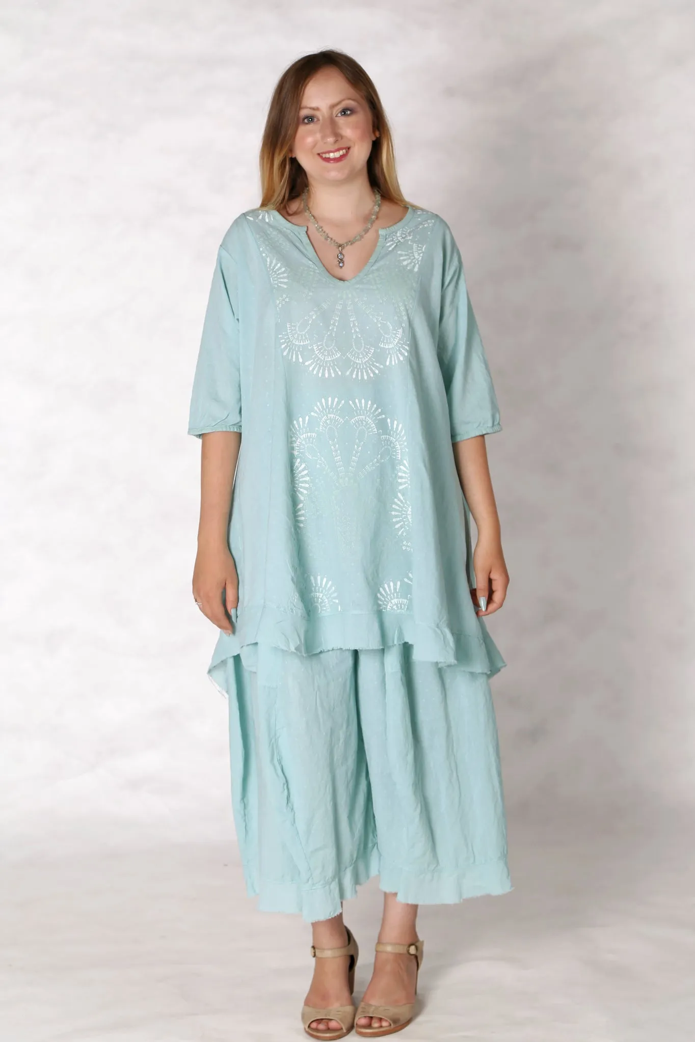 3297 Flounced Cotton Pant -Mint-Unprinted