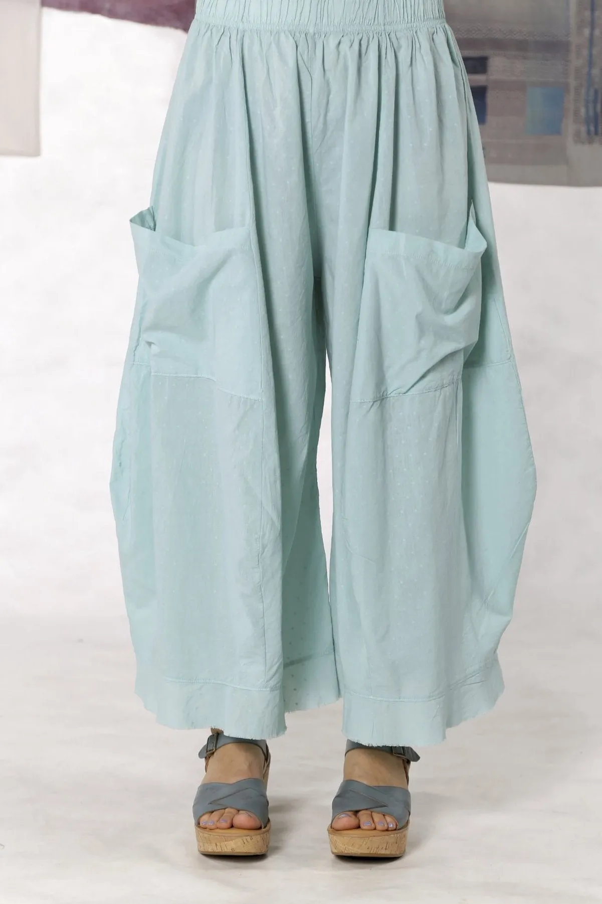 3297 Flounced Cotton Pant -Mint-Unprinted