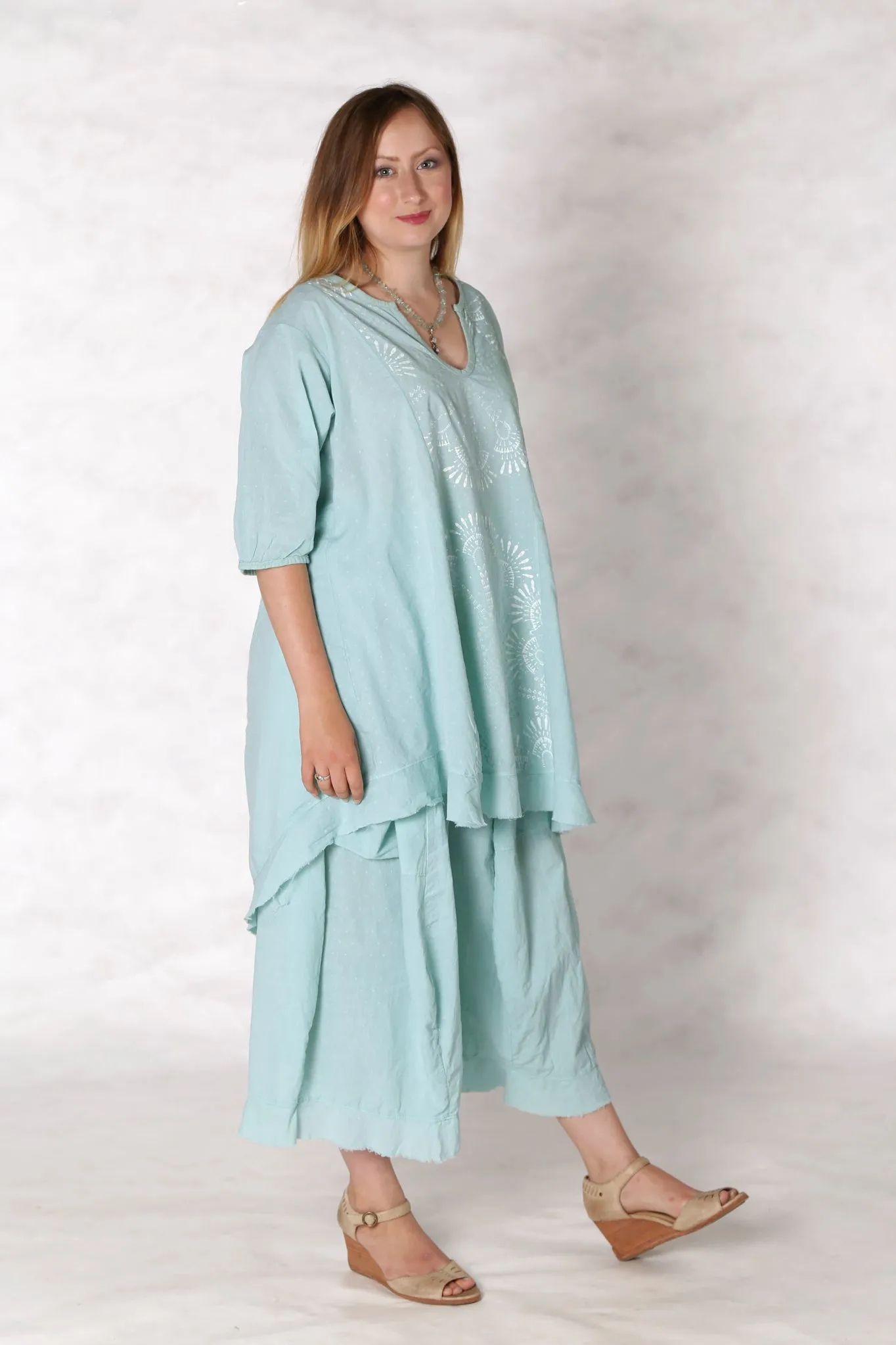 3297 Flounced Cotton Pant -Mint-Unprinted