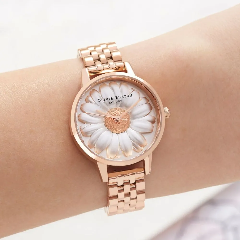 3D Daisy Midi Dial Rose Gold Bracelet Watch