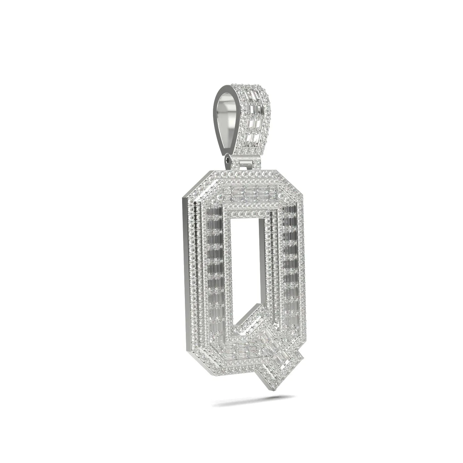 3D Two-Tone Emerald Cut Diamond Initial Pendant