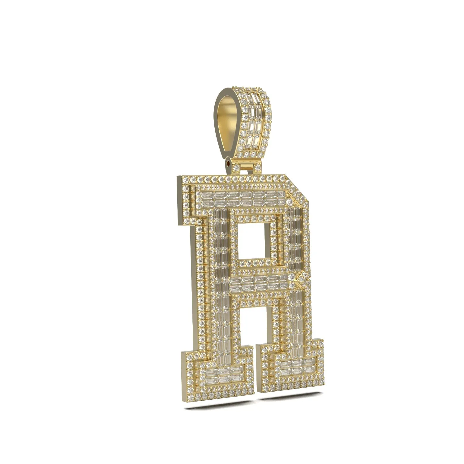 3D Two-Tone Emerald Cut Diamond Initial Pendant
