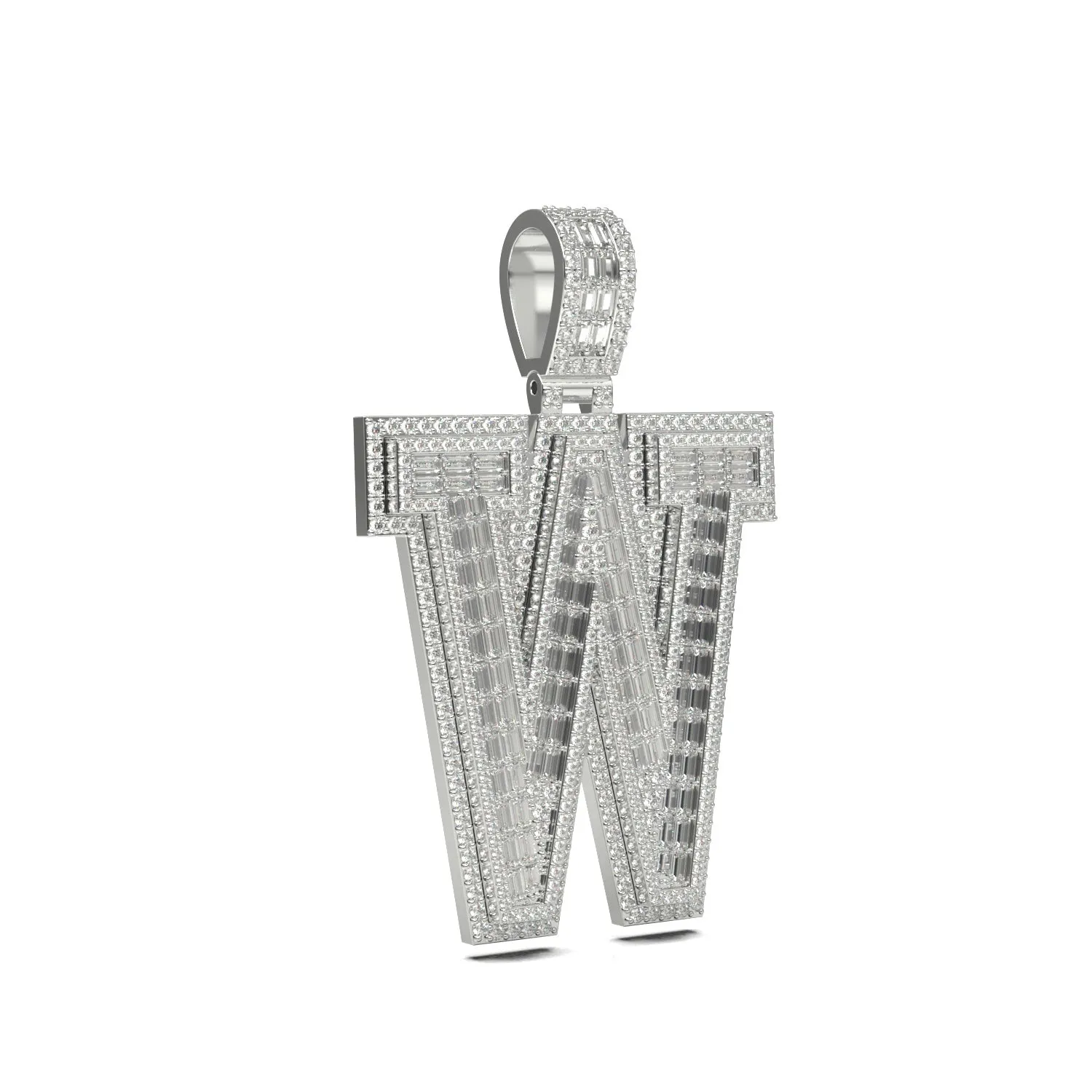 3D Two-Tone Emerald Cut Diamond Initial Pendant