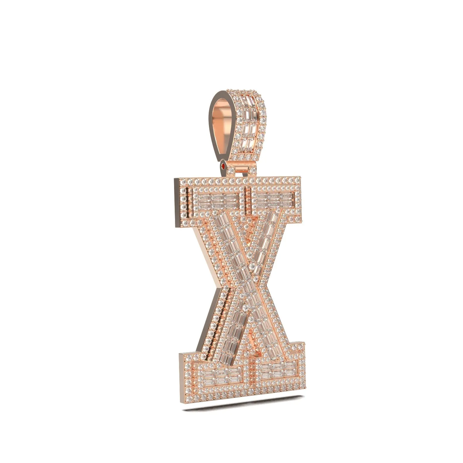 3D Two-Tone Emerald Cut Diamond Initial Pendant