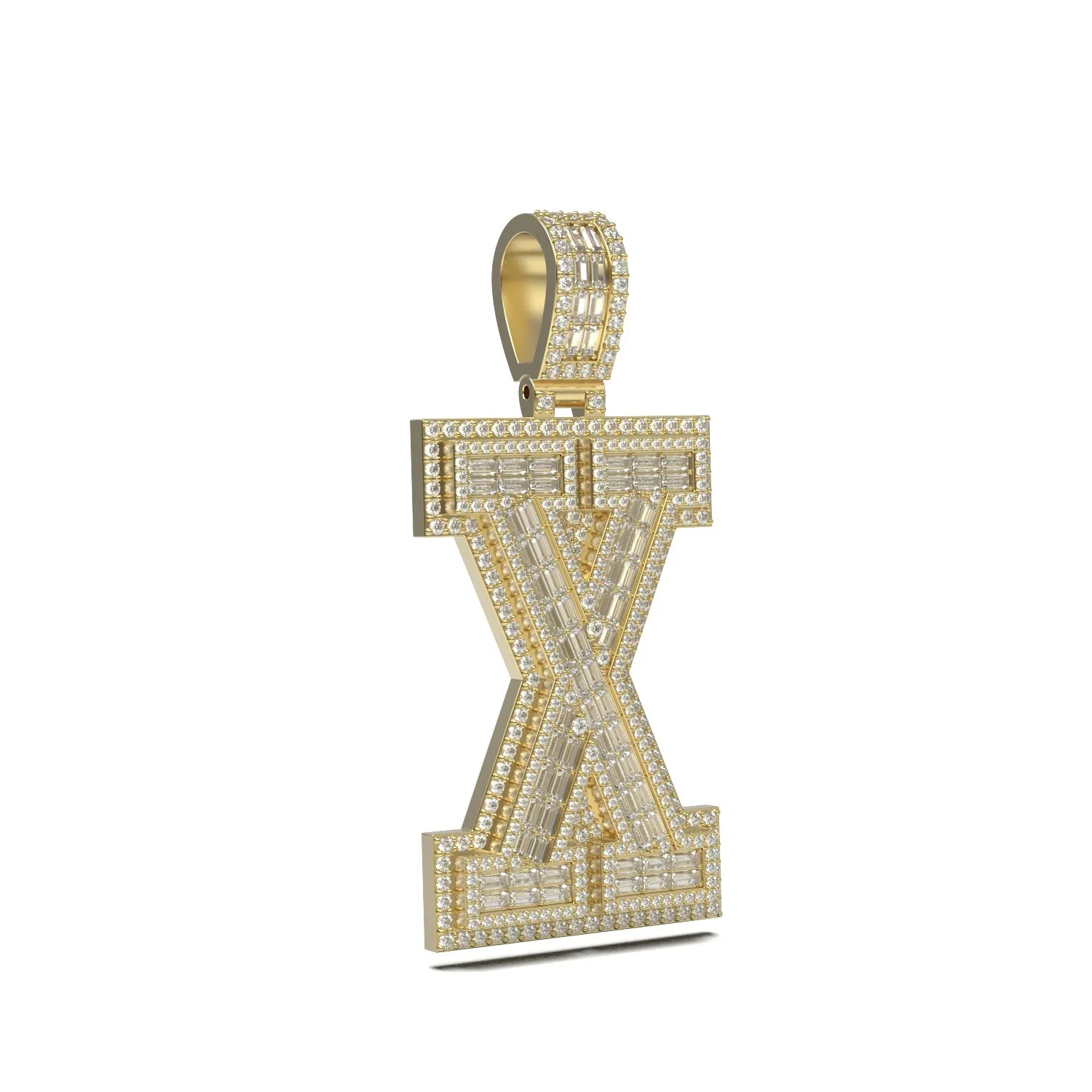 3D Two-Tone Emerald Cut Diamond Initial Pendant