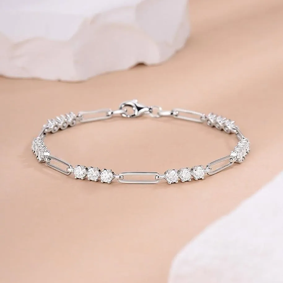 3mm Round Brilliant Cut Diamond Paper Clip Bracelet