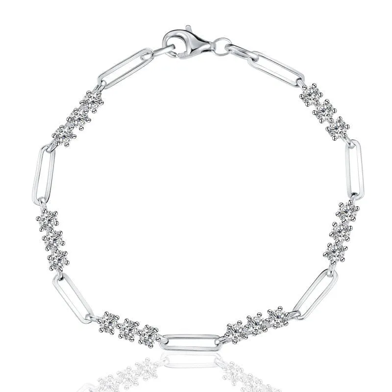3mm Round Brilliant Cut Diamond Paper Clip Bracelet