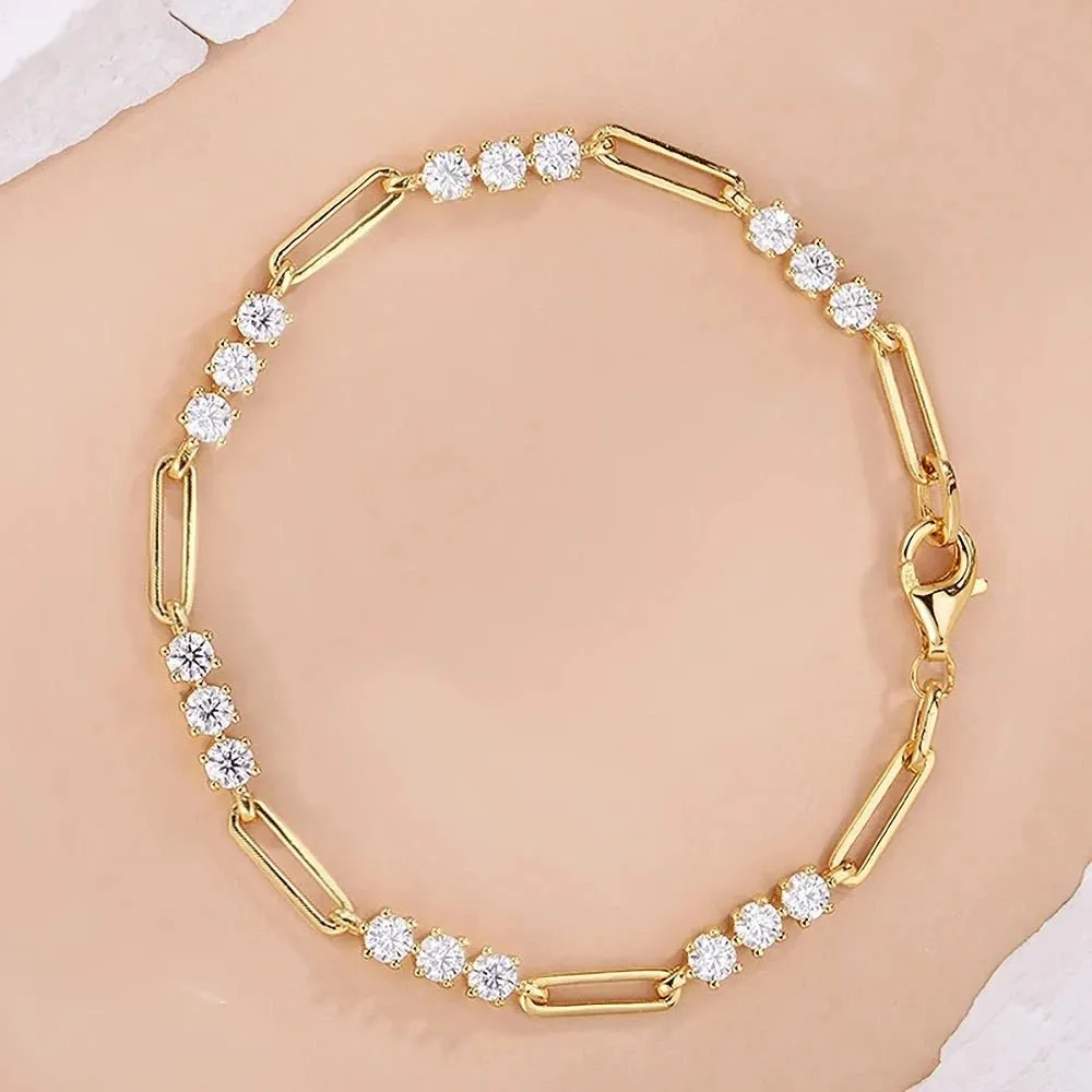 3mm Round Brilliant Cut Diamond Paper Clip Bracelet