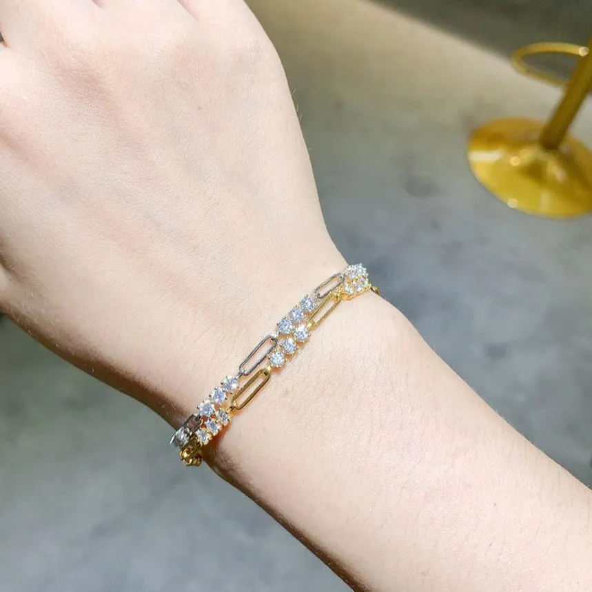 3mm Round Brilliant Cut Diamond Paper Clip Bracelet