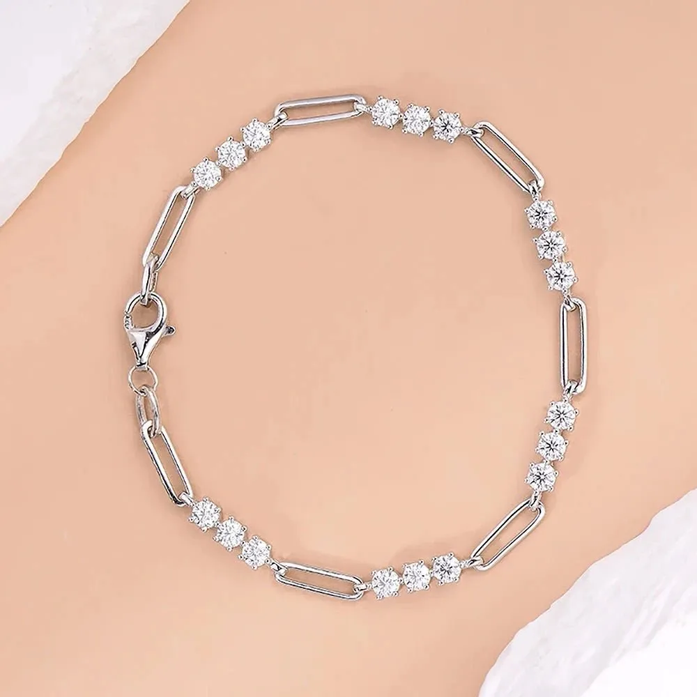 3mm Round Brilliant Cut Diamond Paper Clip Bracelet