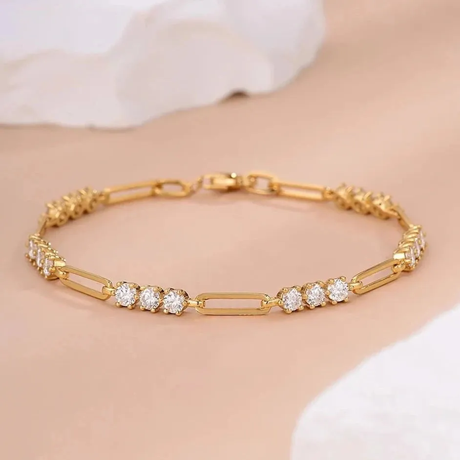 3mm Round Brilliant Cut Diamond Paper Clip Bracelet