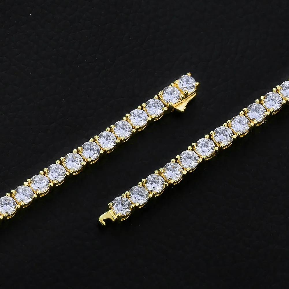 4mm CZ Diamond 14k Gold/White Gold Mens Tennis Bracelet KRKC