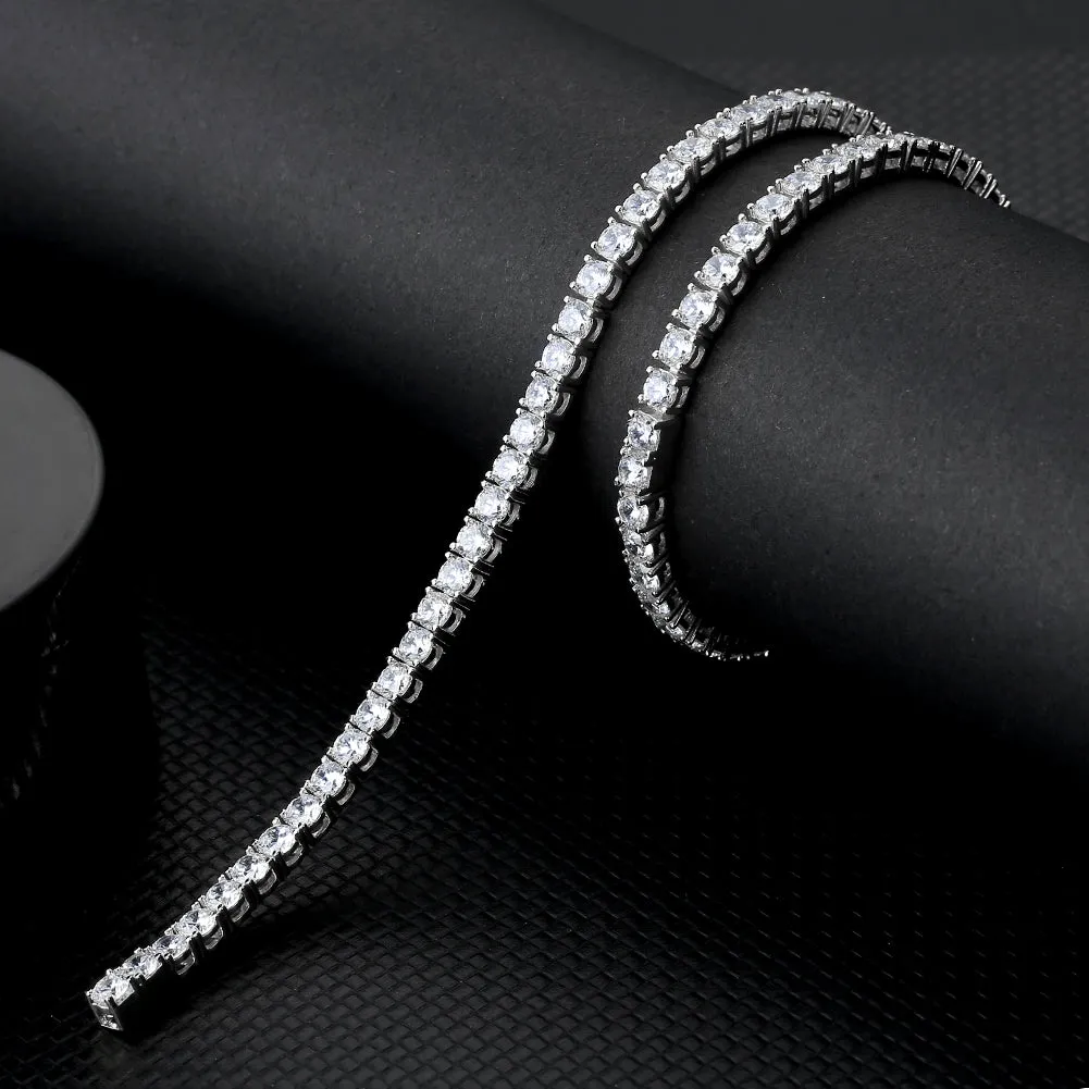 4mm White Gold CZ Diamond Mens Tennis Chain Necklace 50% OFF