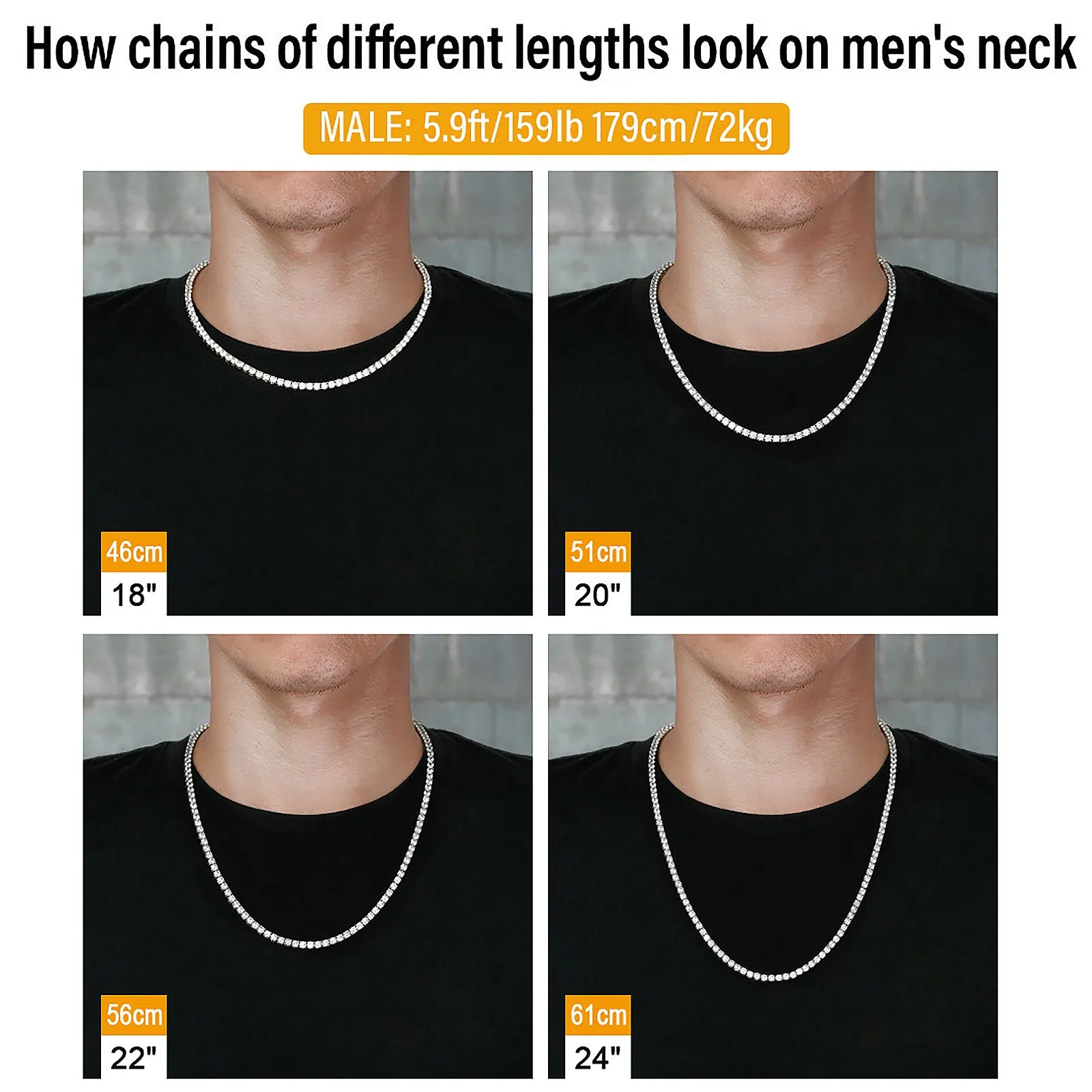 4mm White Gold CZ Diamond Mens Tennis Chain Necklace 50% OFF