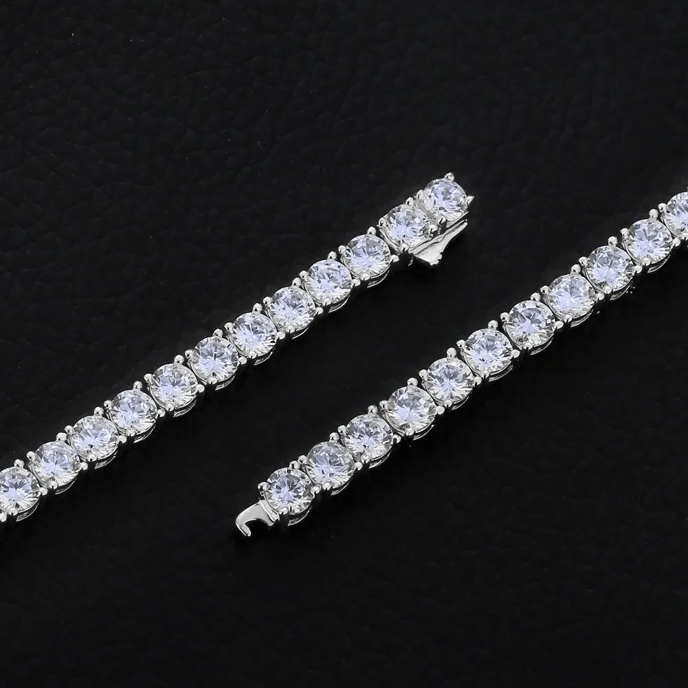 4mm White Gold CZ Diamond Mens Tennis Chain Necklace 50% OFF