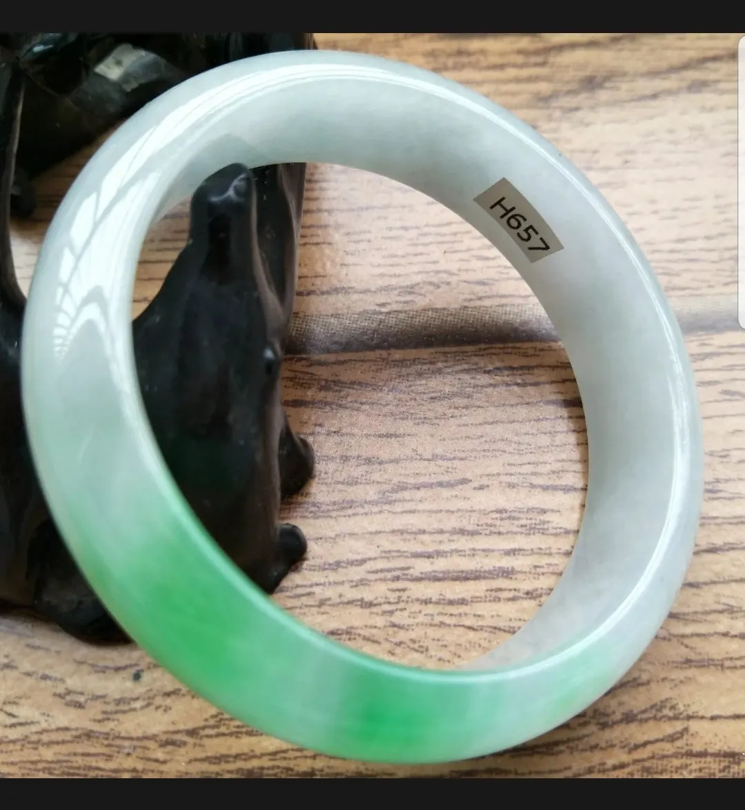 57/58/59mm Certified Natural Jadeite Emerald A*Jade HandCarved Bangle H657