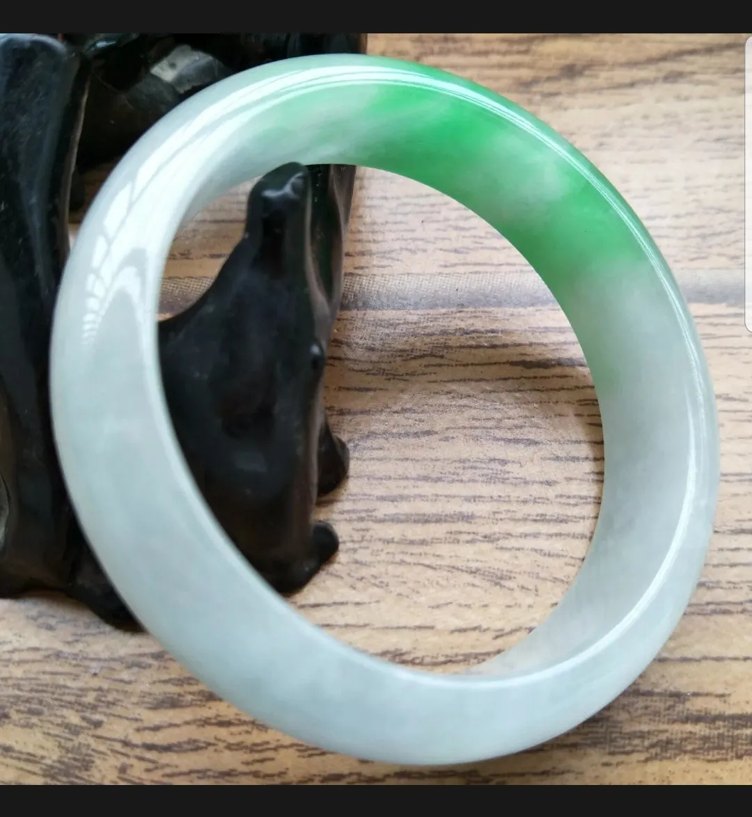 57/58/59mm Certified Natural Jadeite Emerald A*Jade HandCarved Bangle H657
