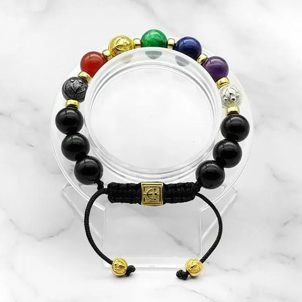 7-Chakras | Signature Black Onyx Bracelet in Gold, Silver & Black Rhodium | 10MM