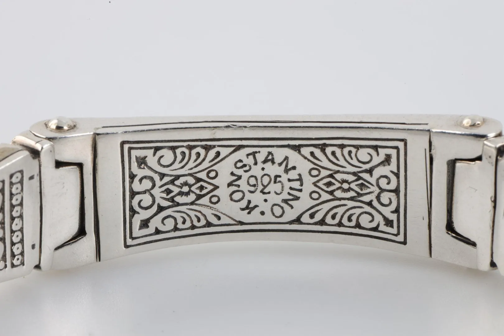 7.25" Konstantino 925 Silver Black Stone Bangle Bracelet (51.00g.)