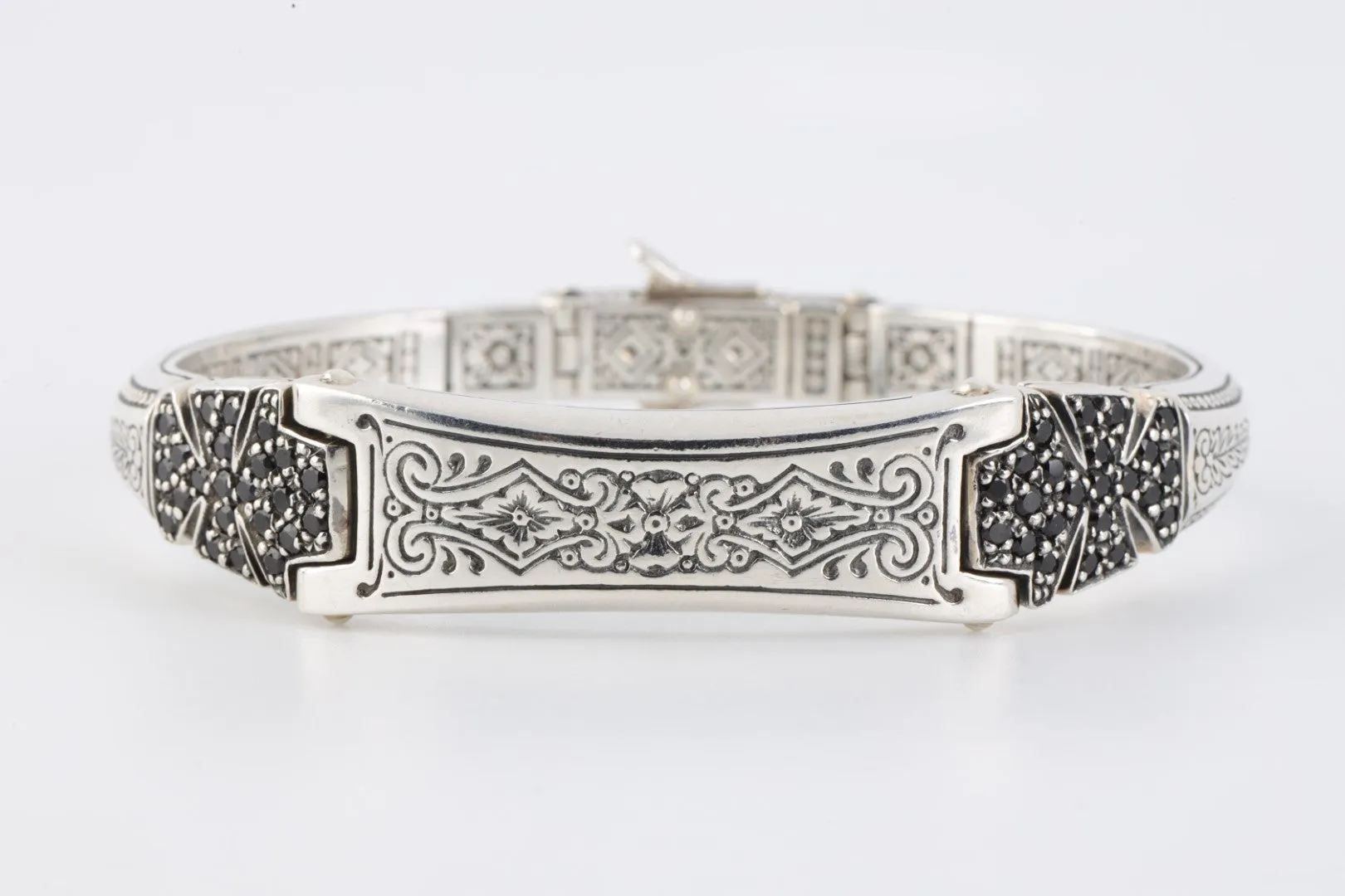 7.25" Konstantino 925 Silver Black Stone Bangle Bracelet (51.00g.)