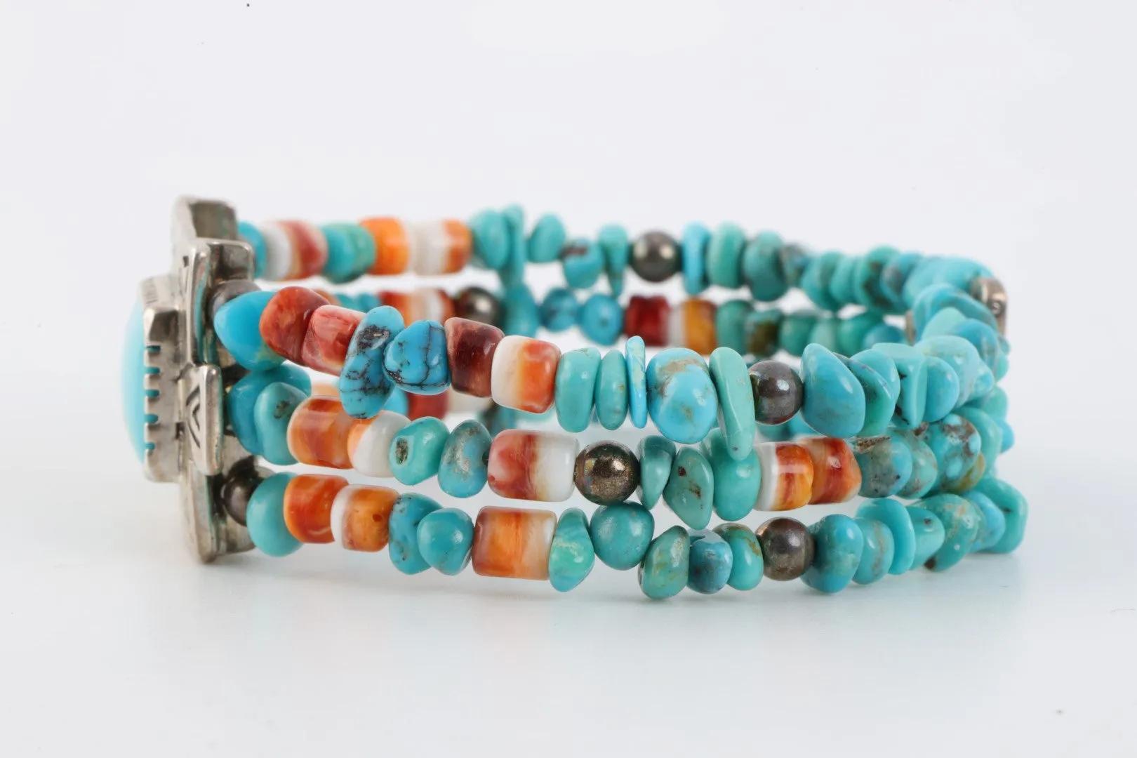 7.5" Carolyn Pollack 925 Silver Turquoise Bead Wire Cuff Bracelet (24.52g.)