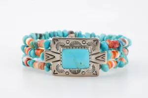 7.5" Carolyn Pollack 925 Silver Turquoise Bead Wire Cuff Bracelet (24.52g.)