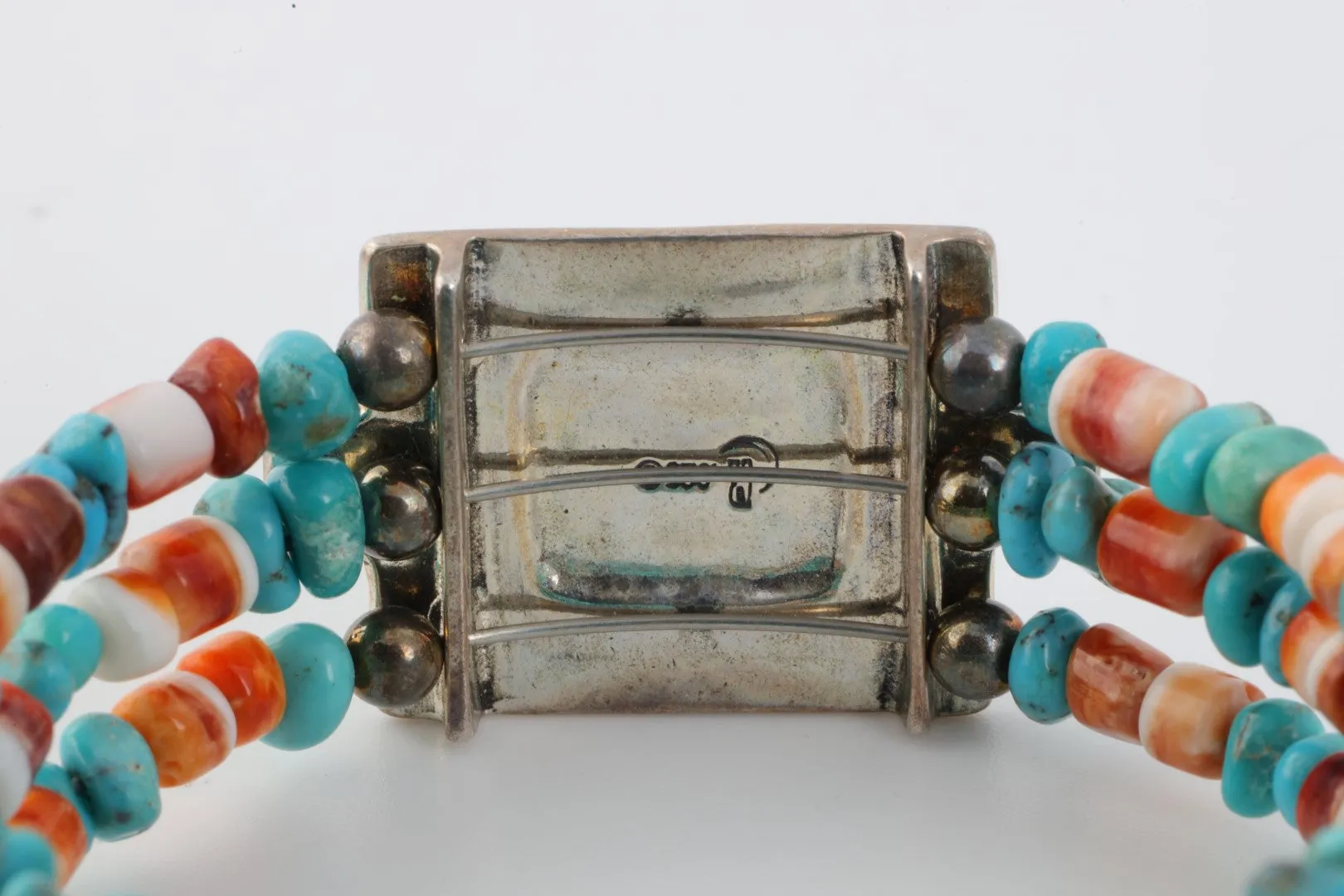 7.5" Carolyn Pollack 925 Silver Turquoise Bead Wire Cuff Bracelet (24.52g.)