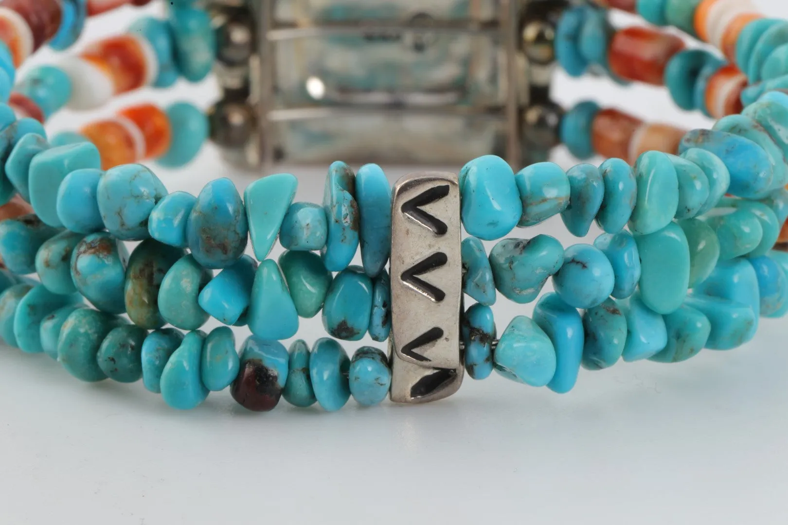 7.5" Carolyn Pollack 925 Silver Turquoise Bead Wire Cuff Bracelet (24.52g.)