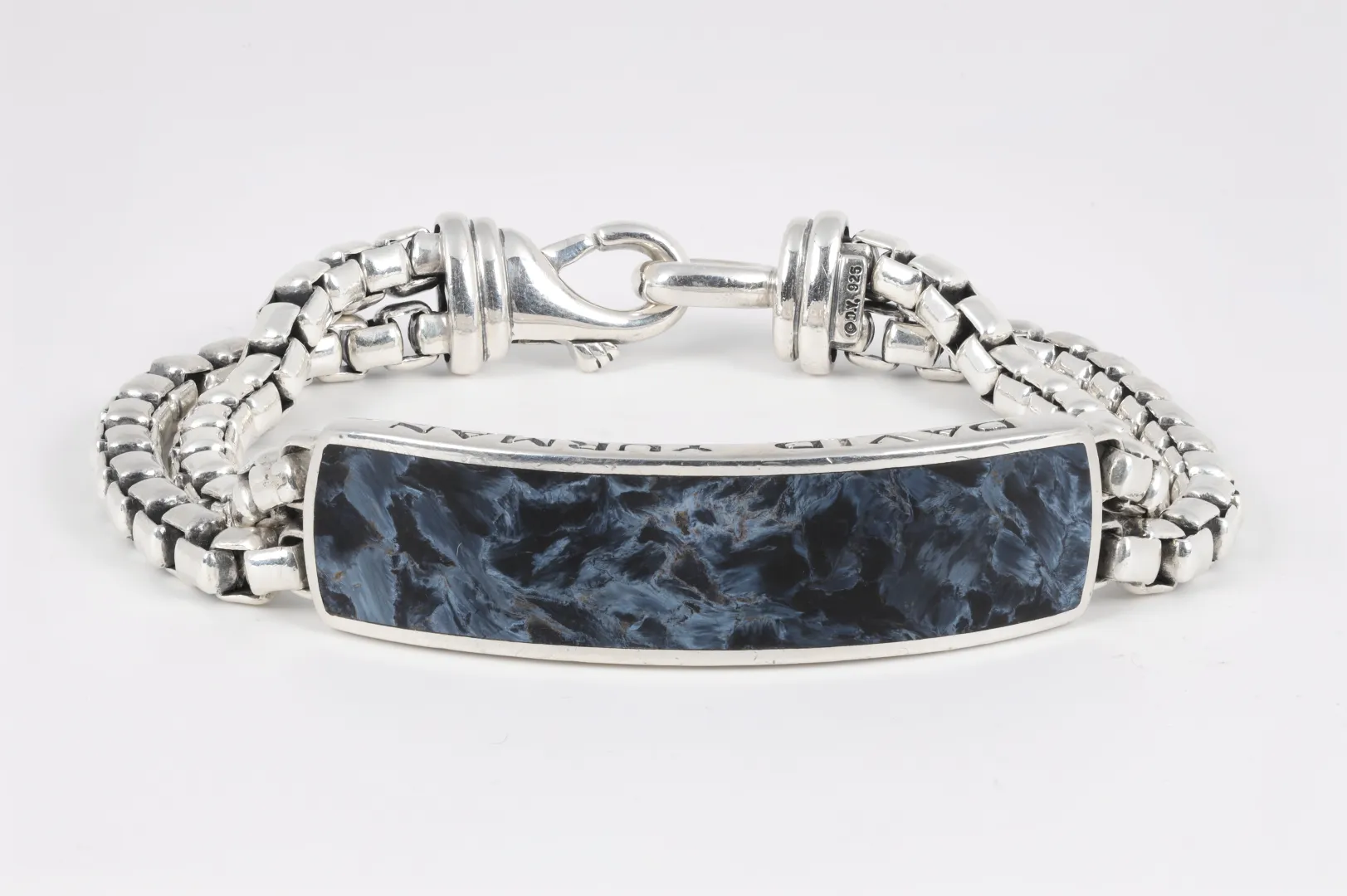8.25" David Yurman 925 Silver Pietersite Stone Bar Station Bracelet (56.55g.)