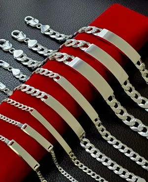 925 Sterling Italian Silver Cuban Link ID Bracelet Men and Women (FREE ENGRAVING)