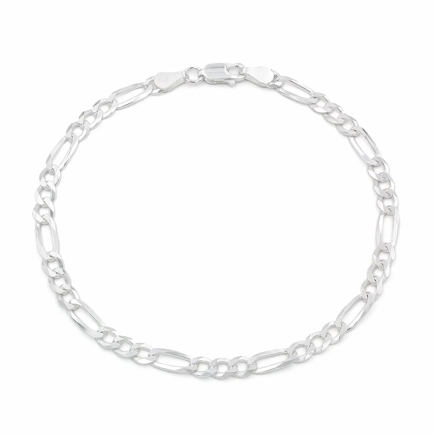 925 Sterling Silver 4mm Solid Figaro ITProLux Bracelet