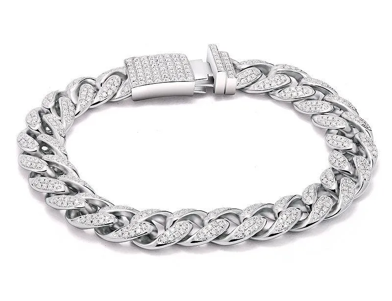 9k Luxury Miami Cuban Link Chain Moissanite Bracelet Men | Micro Pave White Gold Cuban Link Chain | Hip Hop Bracelet | Cuban Link Bracelet