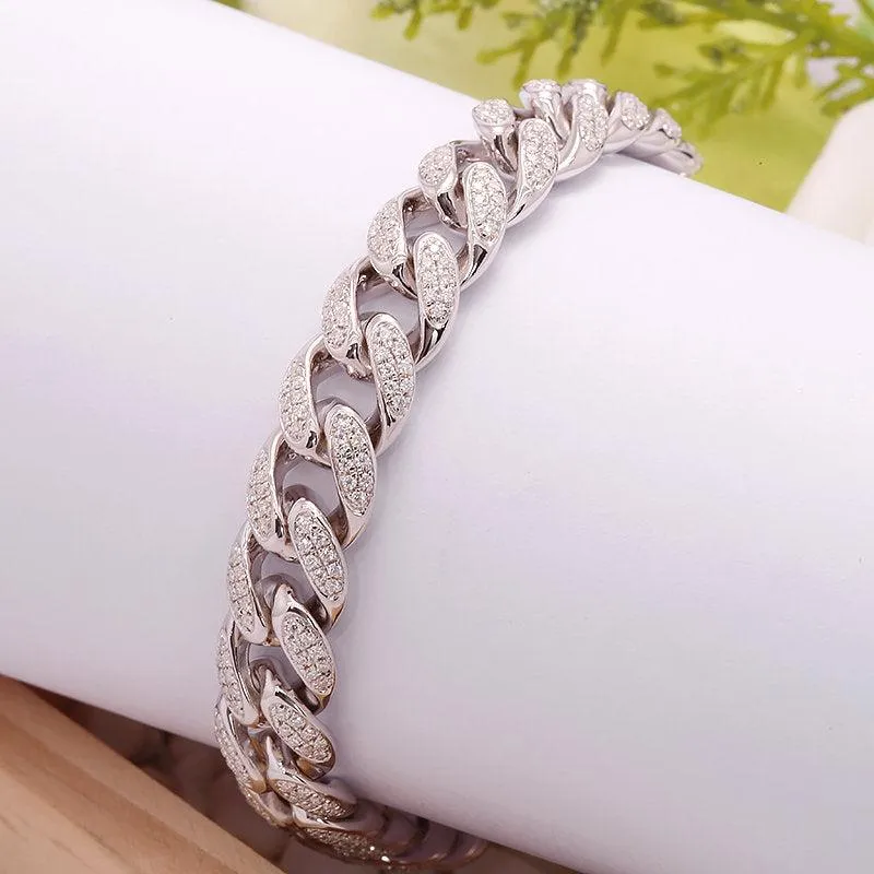 9k Luxury Miami Cuban Link Chain Moissanite Bracelet Men | Micro Pave White Gold Cuban Link Chain | Hip Hop Bracelet | Cuban Link Bracelet