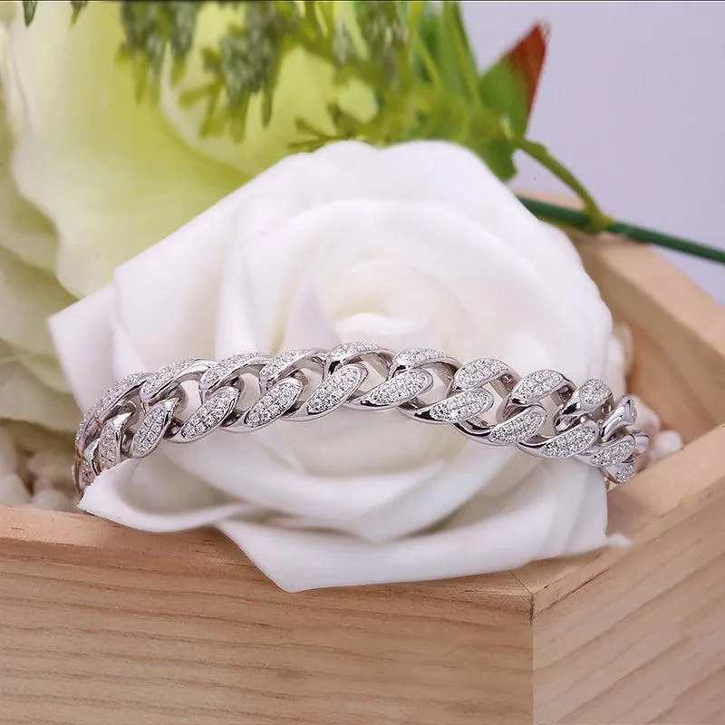 9k Luxury Miami Cuban Link Chain Moissanite Bracelet Men | Micro Pave White Gold Cuban Link Chain | Hip Hop Bracelet | Cuban Link Bracelet