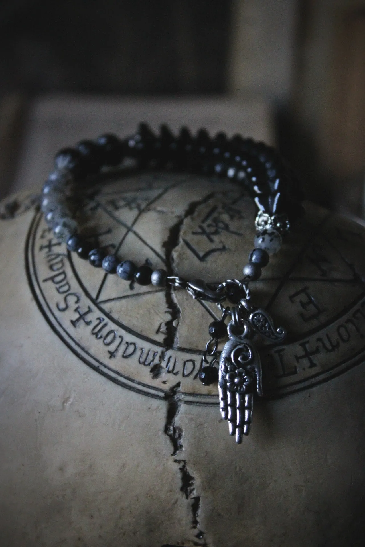 A Dark Tale | Green Witch | Graveyard Flowers. Beaded Charm Bracelet.