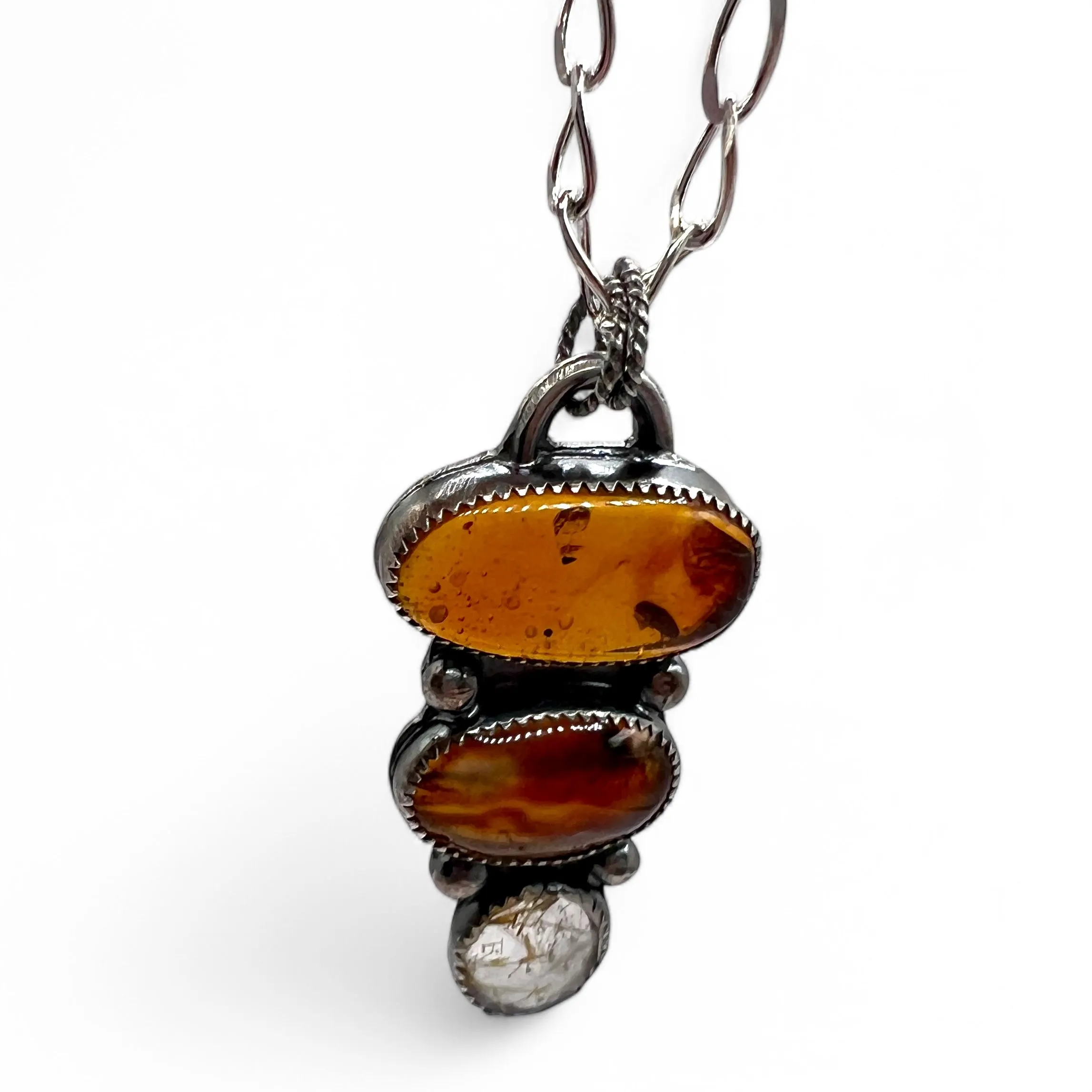 Amber, Agate and Rutile Quartz Necklace