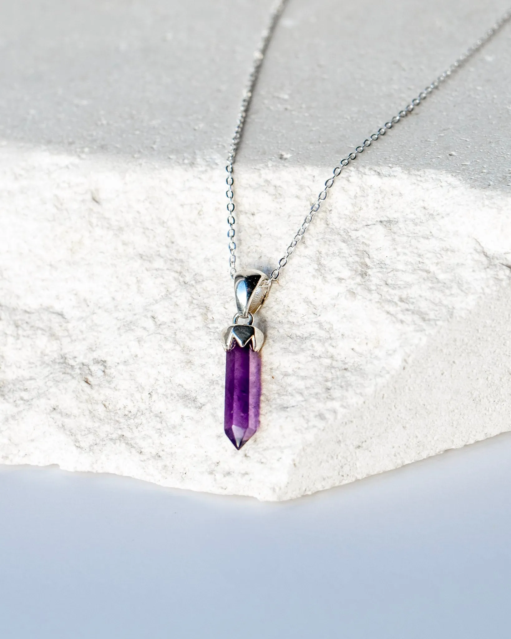 Amethyst Point Pendant 925 Sterling Silver Crystal Necklace