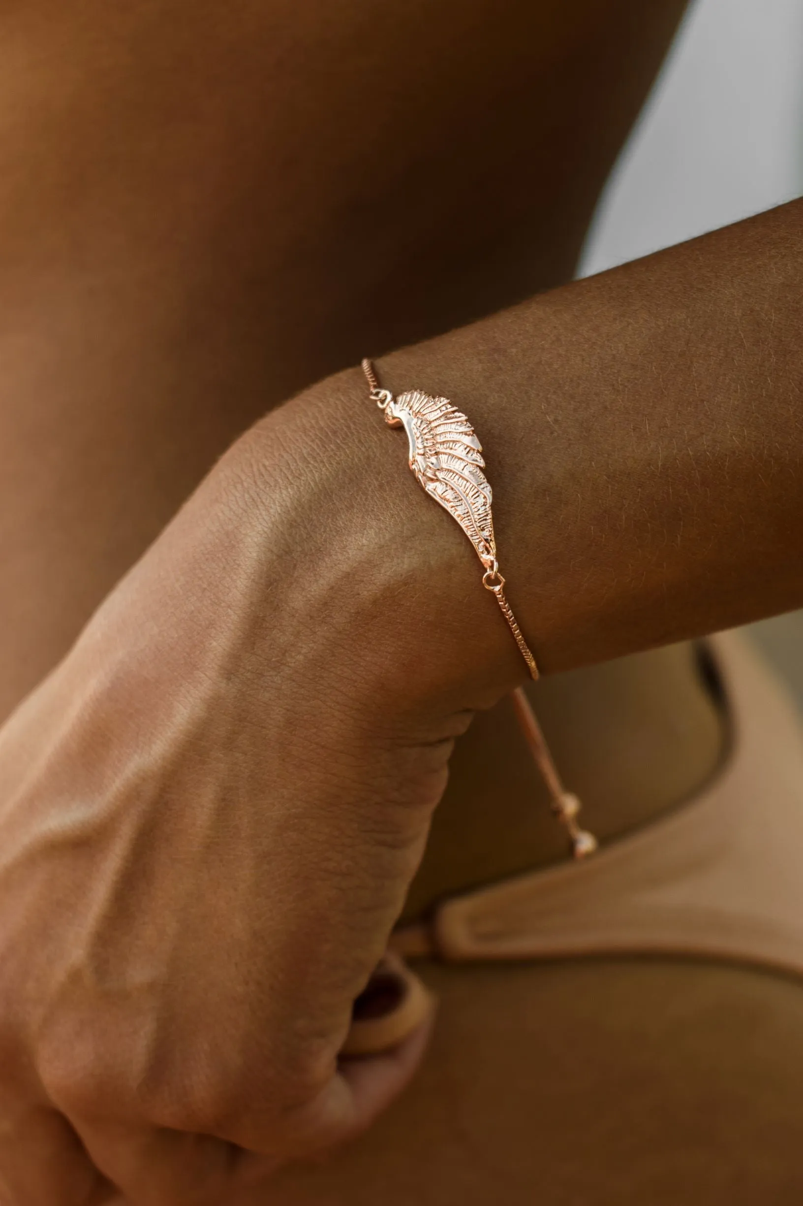 Angel Wing Bolo Friendship Bracelet Rose Gold Vermeil
